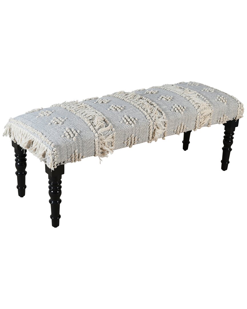 Lr Home Farmhouse Geometric Embroidered Handmade Bench In Blue