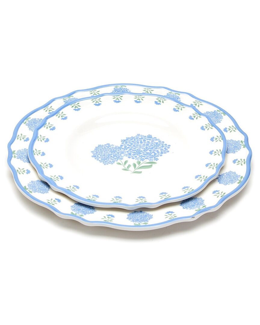 Shop Two's Company Hydrangea Melamine Set Of 4 Dinner Plates In Blue