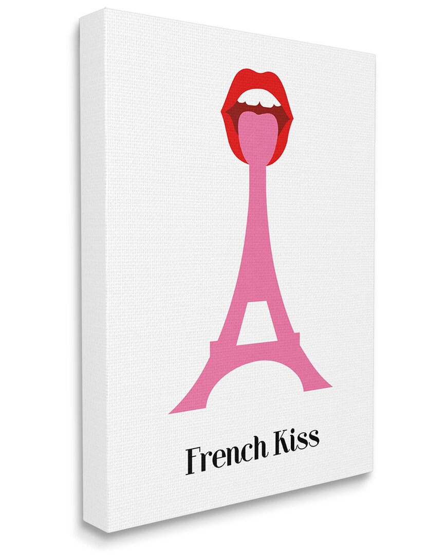 Stupell Industries French Kiss Red Lips Over Pink Eifel Tower Stretched Canvas Wall Art By Atelier Posters