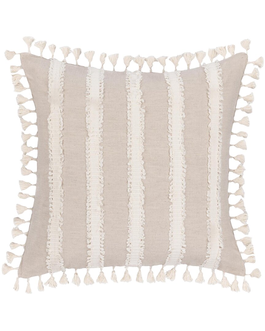 Classic Home Mini Tassel Applique Trim Edisto Throw Pillow In White