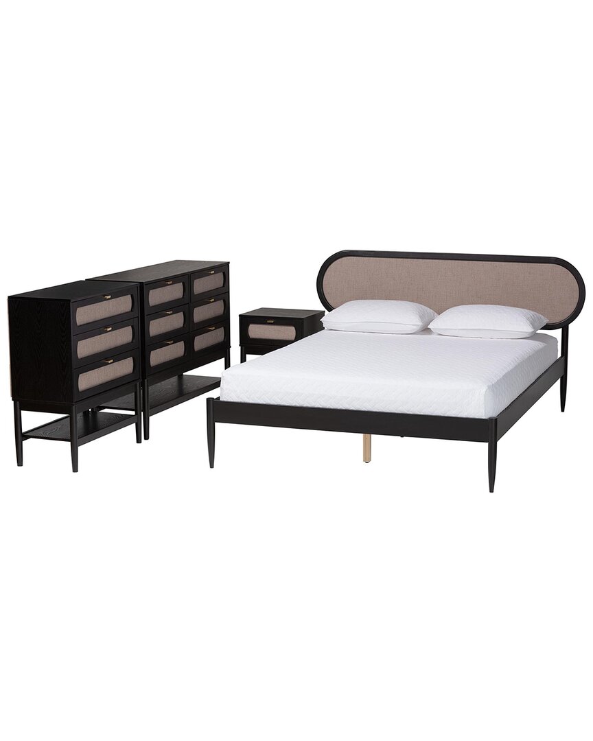 Baxton Studio Shirin Mid-century Queen 4pc Bedroom Set With 2 Nightstands
