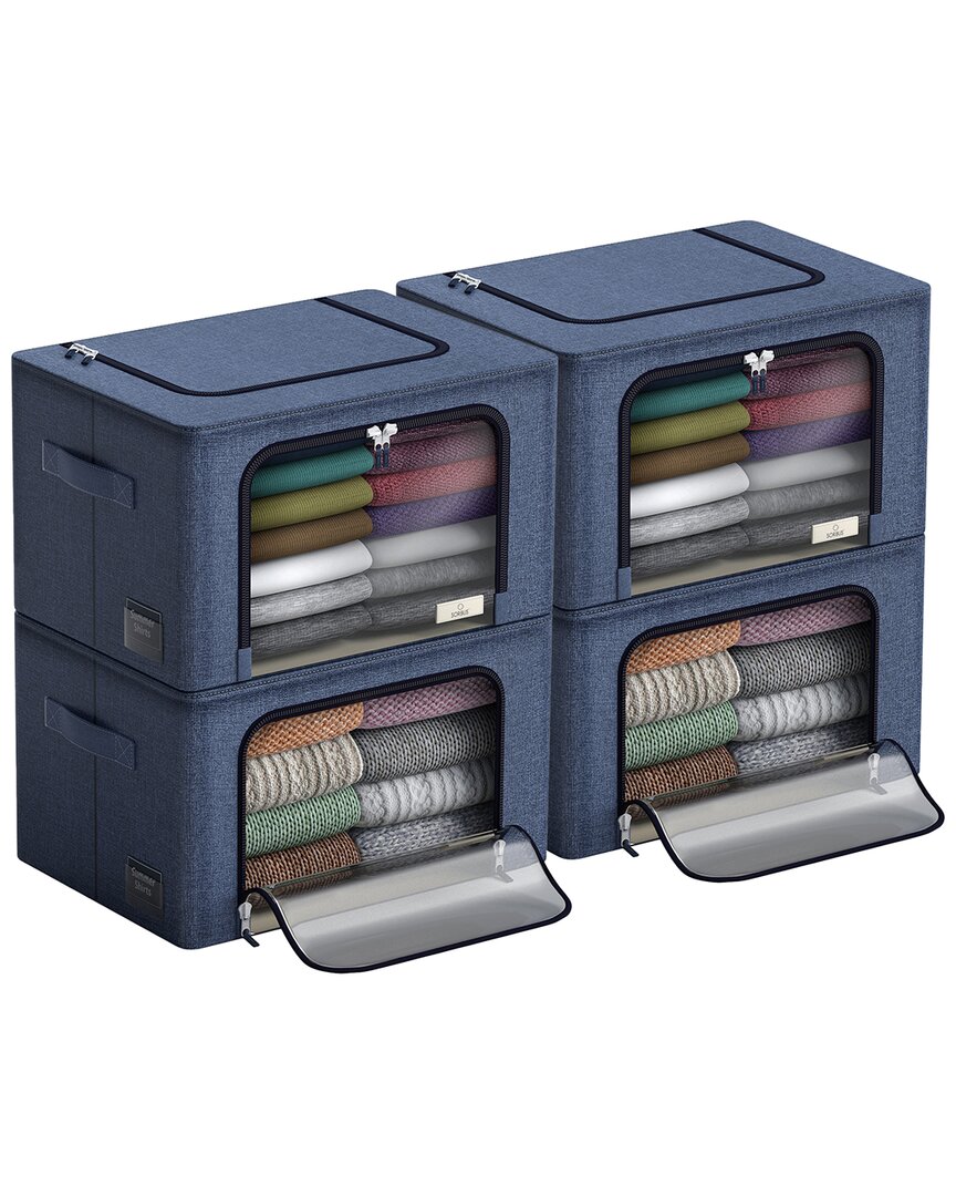 Sorbus Set Of 4 Storage Bins With Windows In Blue