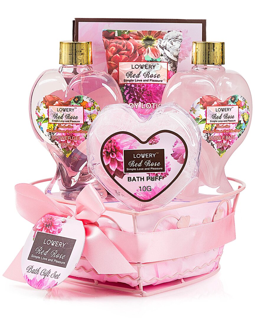 Lovery Spa Gift Basket, Red Rose Bath And Body Care In Pink