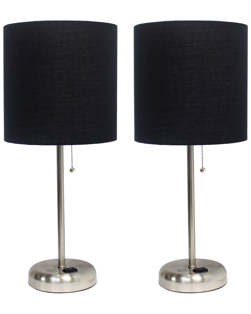 Lalia Home Set Of Two 19.5in Stick Table Desk Lamps With Charging Outlet &  Drum Shade In Brown