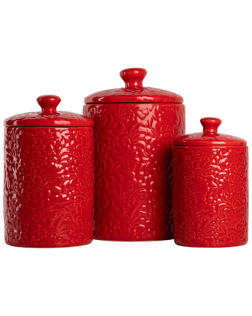 Ten Strawberry Street Fleur Embossed 3pc Canister Set In Red