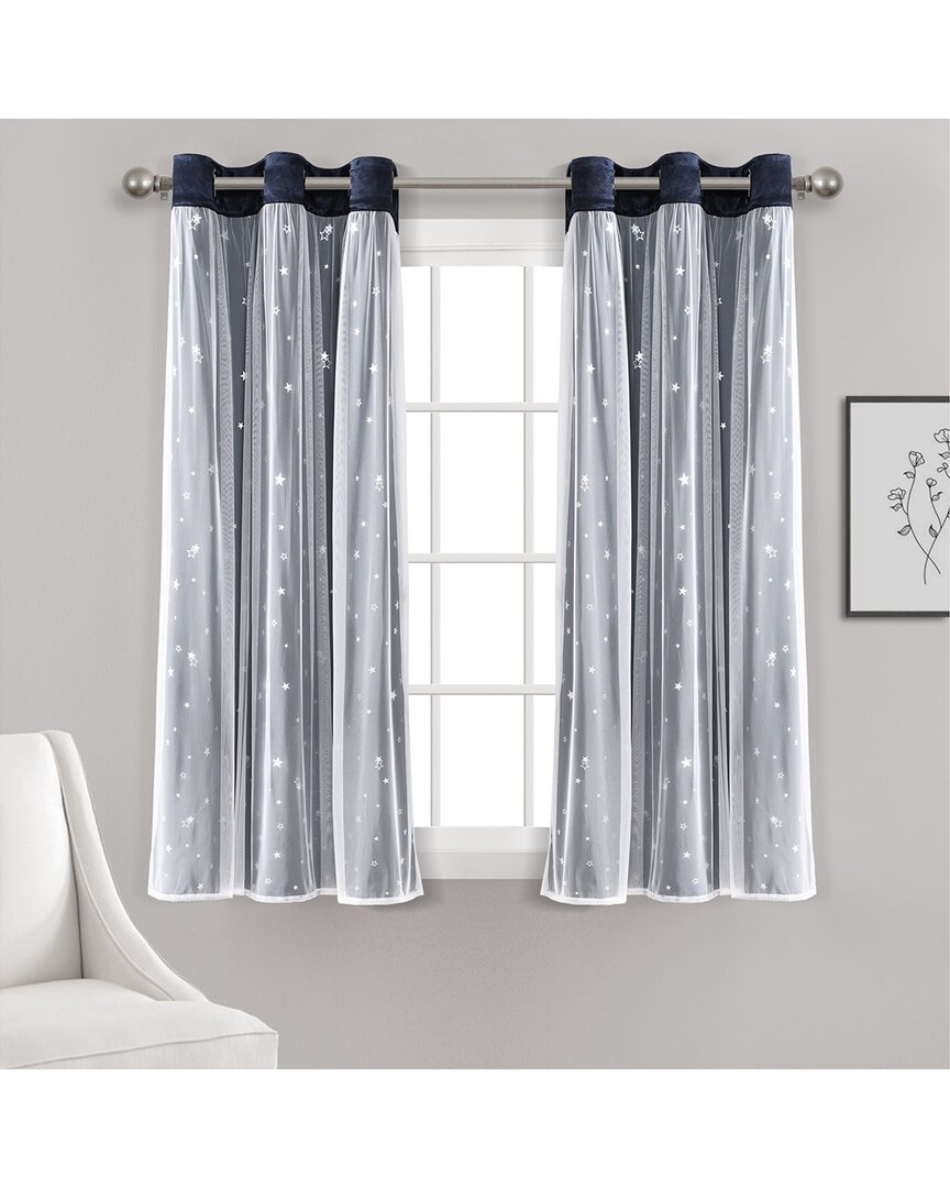 Lush Decor Star Sheer Insulated Grommet Blackout Window Curtain In Navy