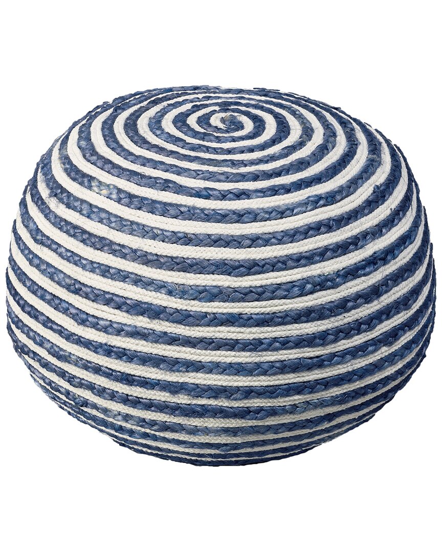 Lr Home Cecelia Blue/white Striped Braided Ottoman Pouf