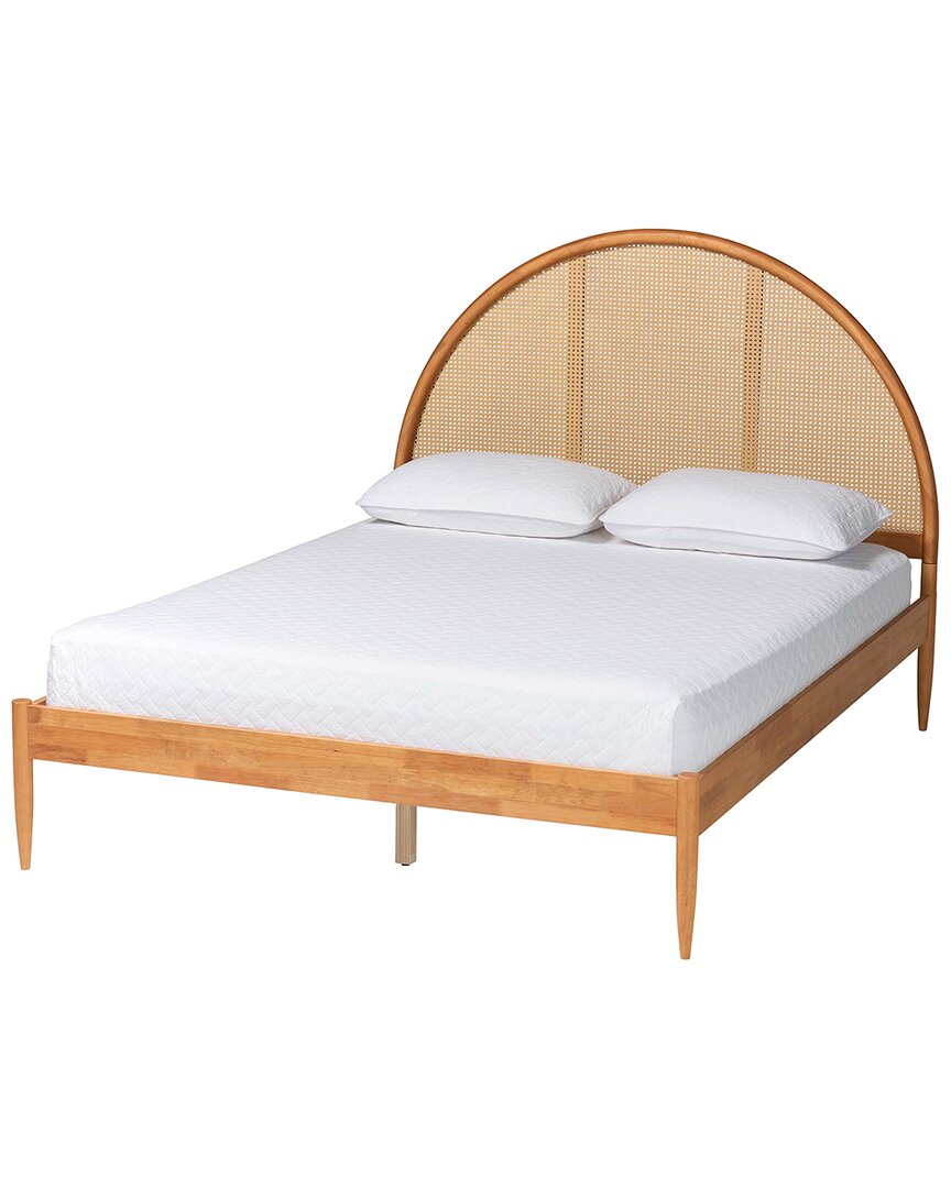 Baxton Studio Wrenley Japandi Wood Queen Bed With Antique Rattan
