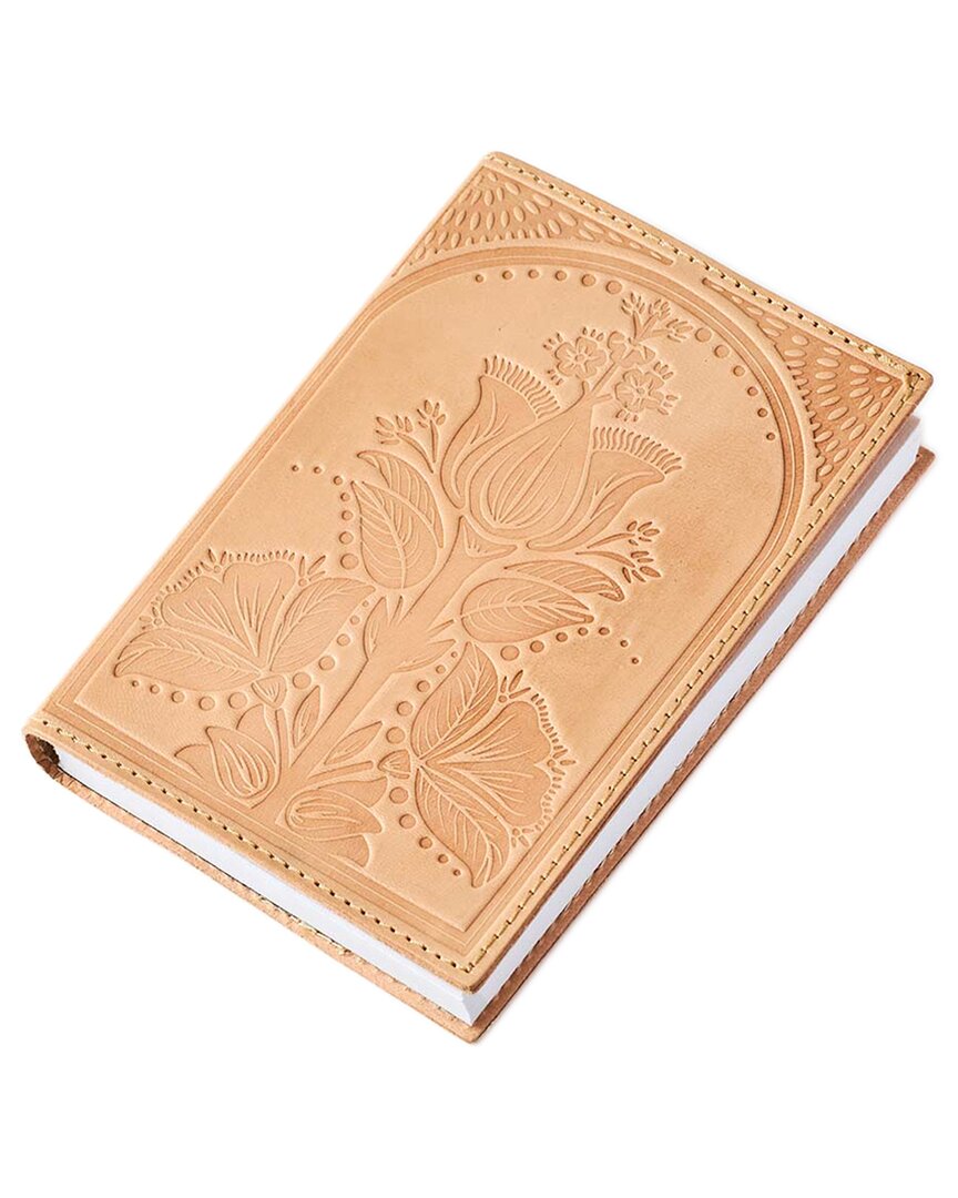 Matr Boomie Embossed Neutral Leather Floral 5x7 Journal In Brown