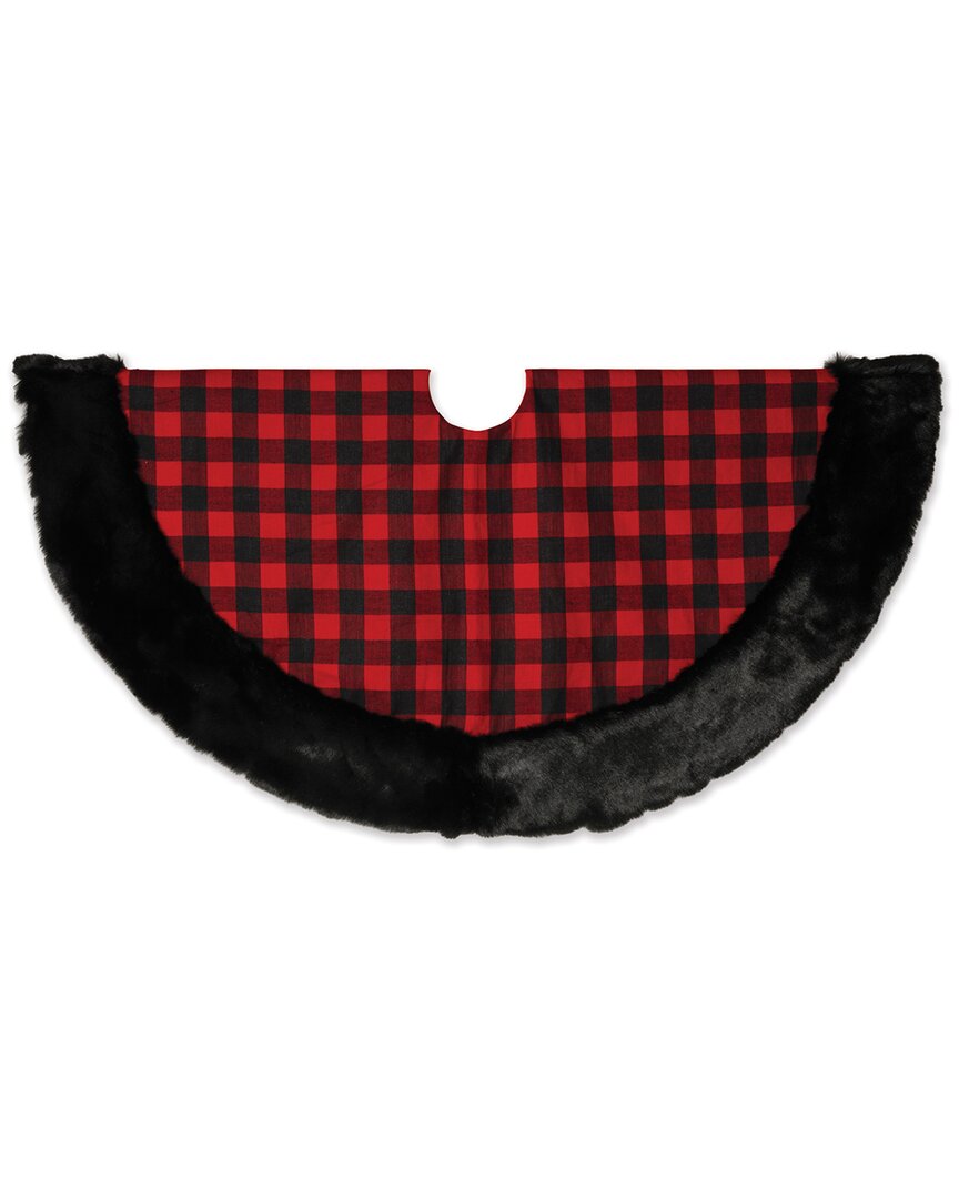 Gerson International 48in Faux Fur Trimmed Buffalo Plaid Tree Skirt In Red