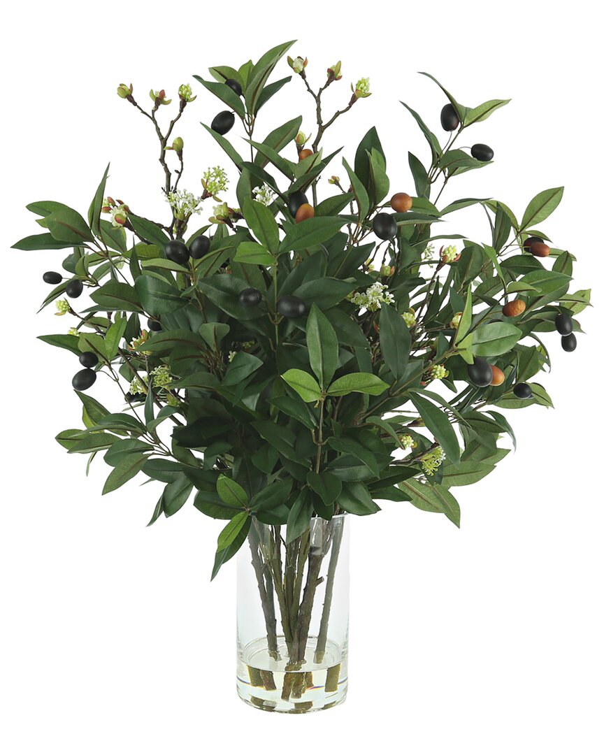Creative Displays Olive Branch And Cherry Blossom Branch Arrangement In A Clear Glass Vase In Green