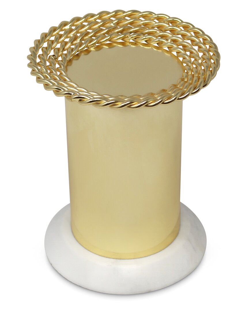 Shop Alice Pazkus Pillar Candle Holder On Marble Base In Gold