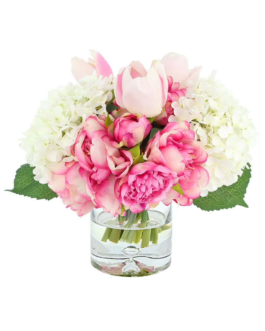 Creative Displays Traditional Centerpiece Ft. Cream Hydrangeas With Pink Peonies & Tulips In Pink
