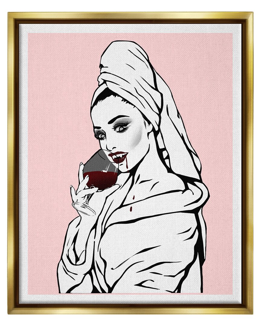 Shop Stupell Pink Vampire Fashionista Drinking Wine Framed Floater Canvas Wall Art By Ziwei Li