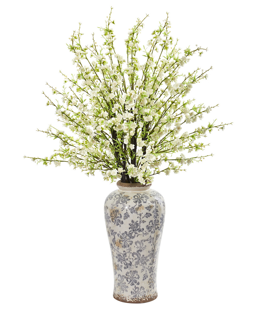 Nearly Natural Cherry Blossom Artificial Arrangement In Decorative Vase