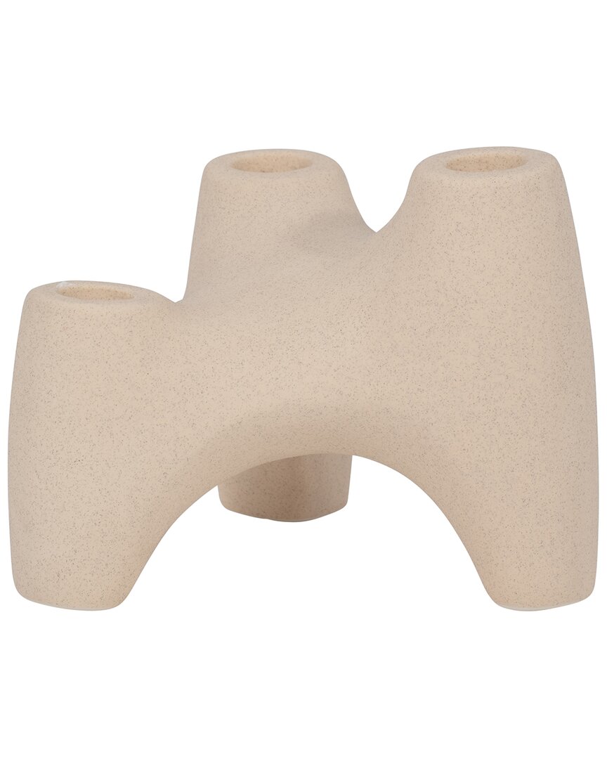 Shop Sagebrook Home 6in Stoneware 3-taper Candle Holder In Ivory