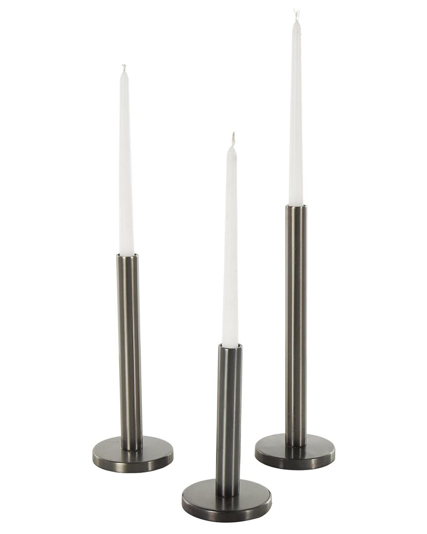 Peyton Lane Set Of 3 Slim Decorative Candle Holders In Silver