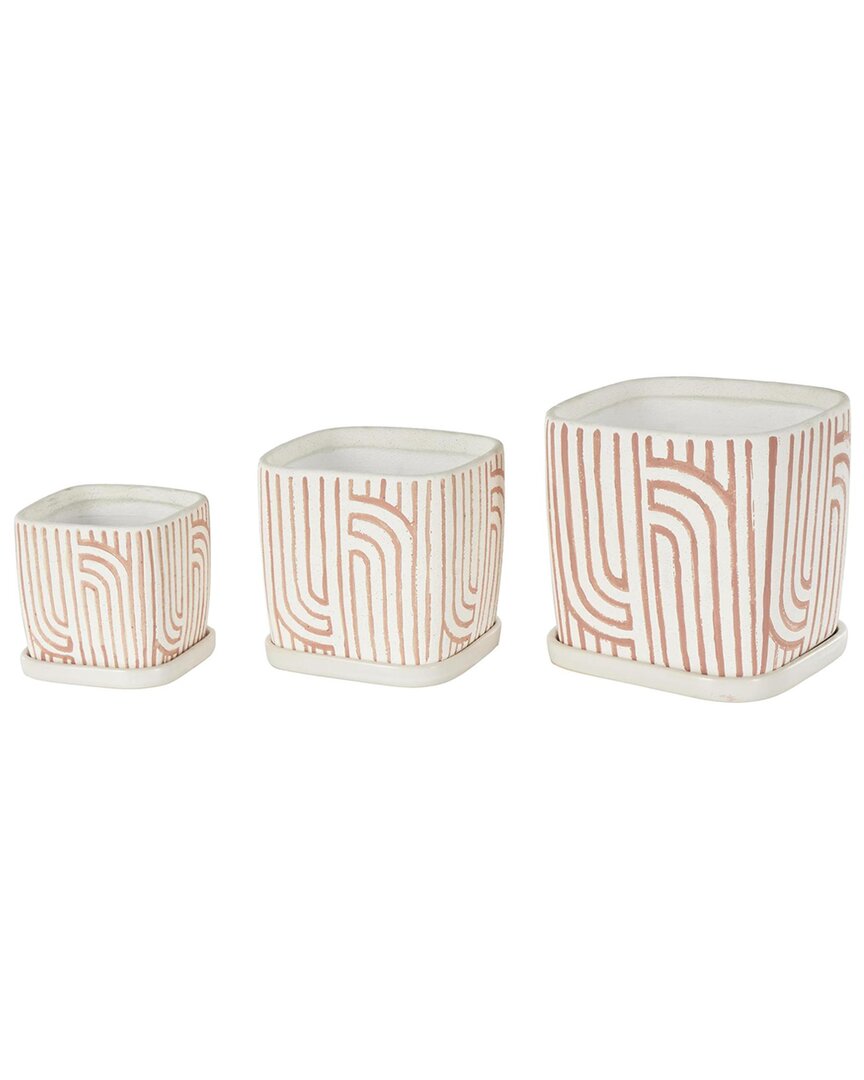 Peyton Lane Pink Ceramic Geometric Arched Patterned Indoor Out