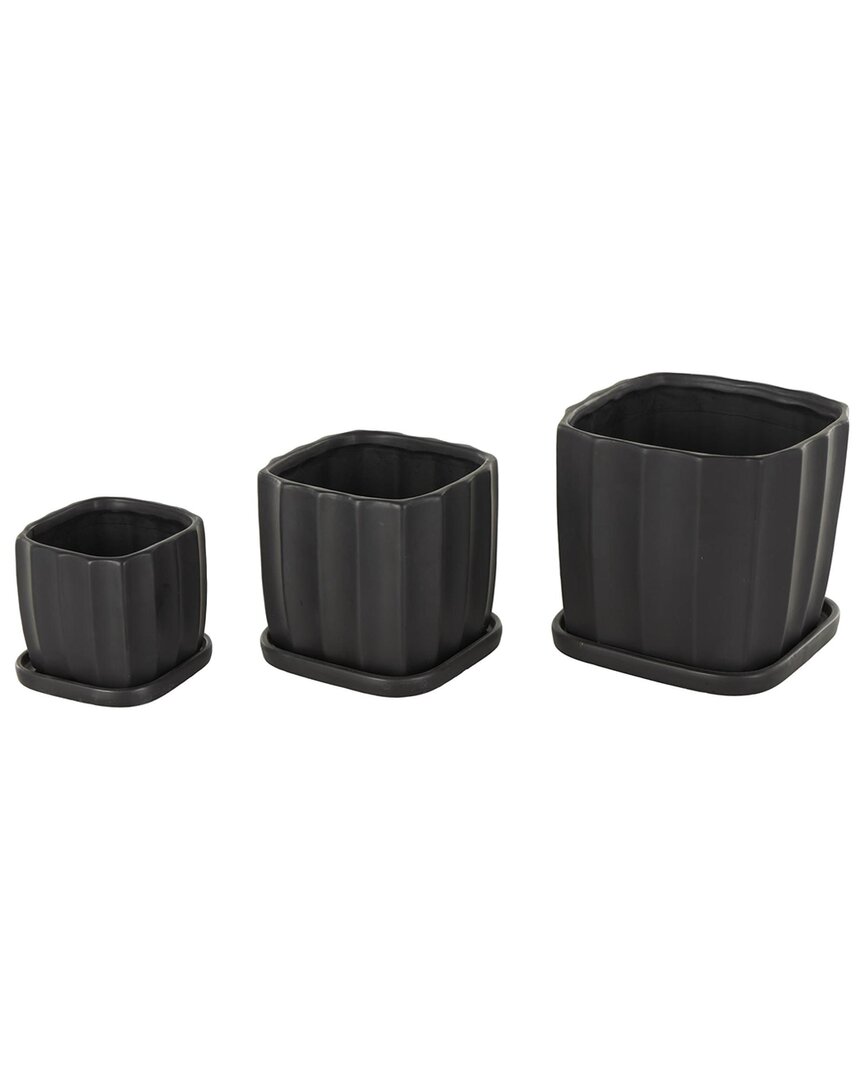 Peyton Lane Black Ceramic Ribbed Indoor Outdoor Planter With