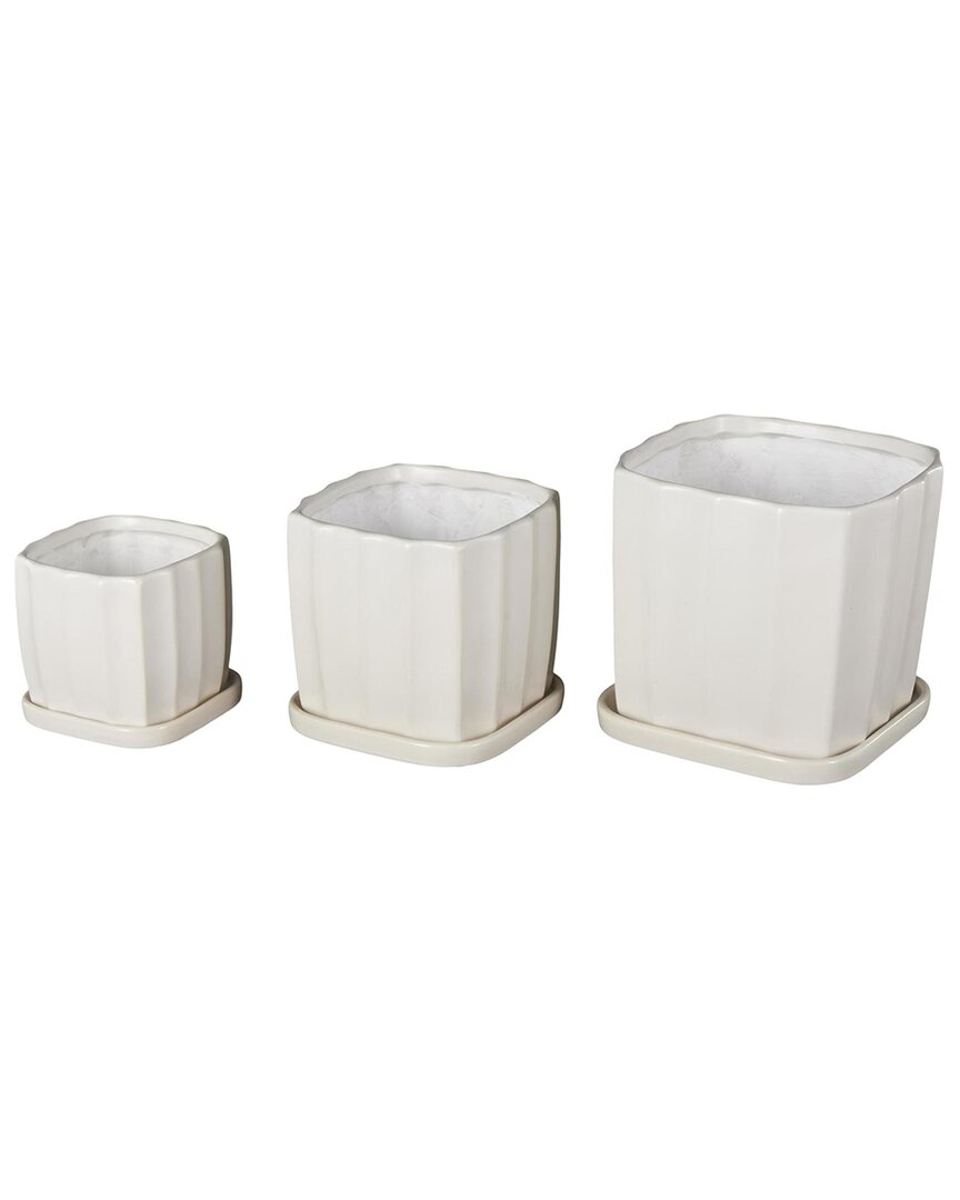 Peyton Lane White Ceramic Ribbed Indoor Outdoor Planter With