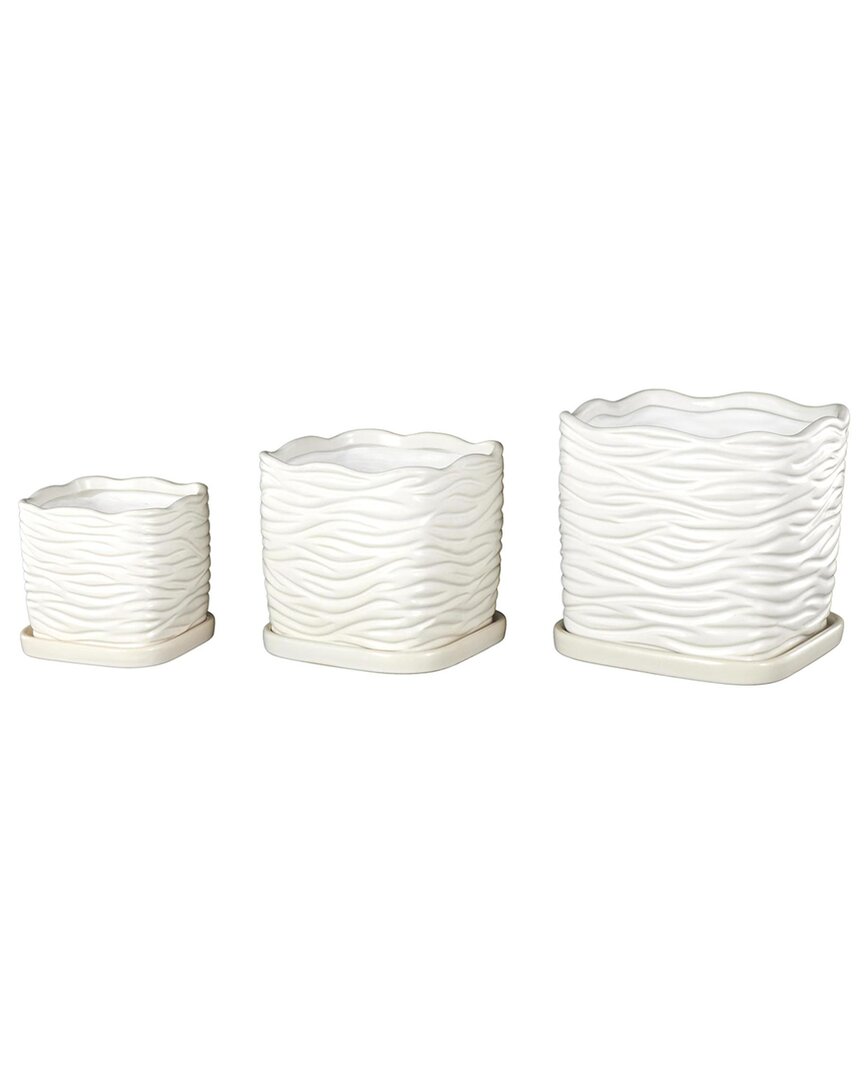 Peyton Lane White Ceramic Wavy Ribbed Indoor Outdoor Planter