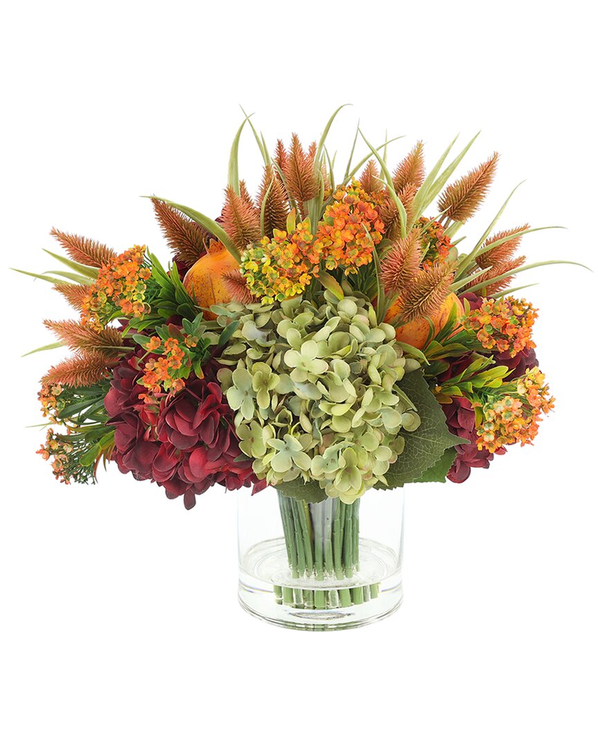 Creative Displays Modern Fall Arrangement With Orange Thistle & Assorted Hydrangeas In Orange