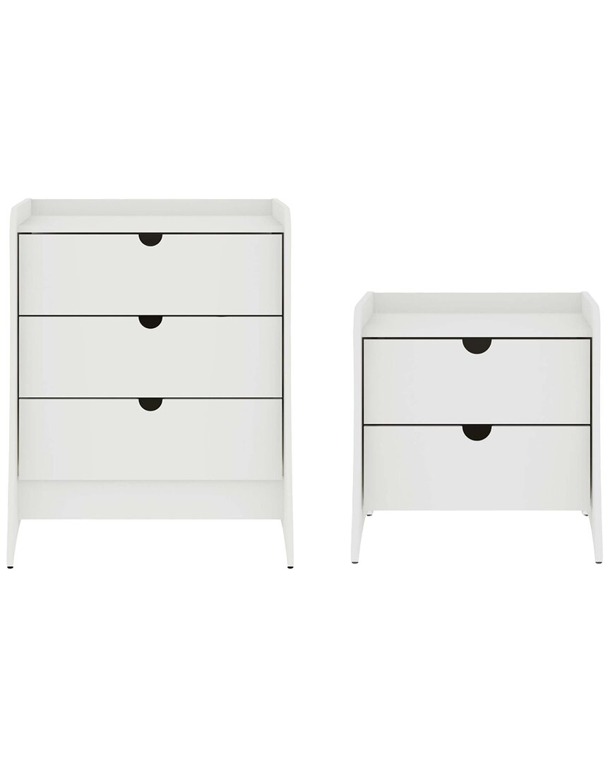 Manhattan Comfort Coney 2pc Mid-century Modern Dresser & Nightstand Set In White