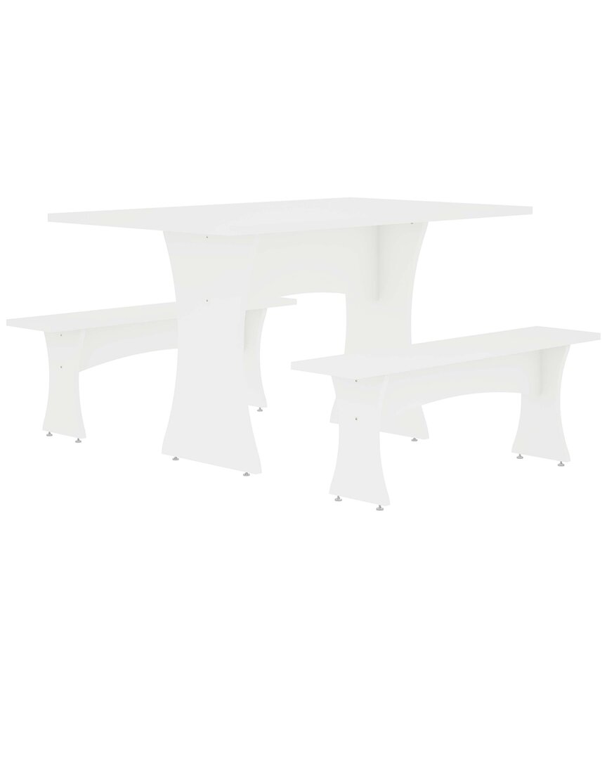 Manhattan Comfort Coney 3pc Mid-century Modern Dining Set In White
