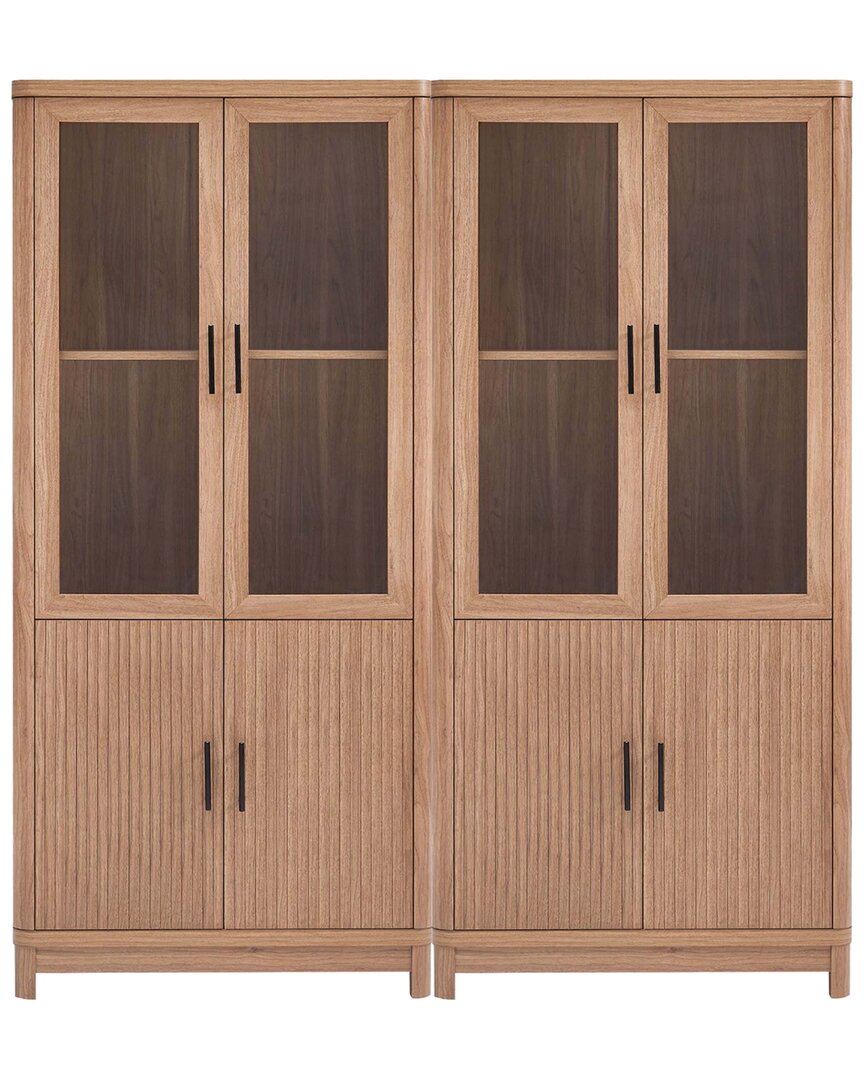 Manhattan Comfort 2 Piece- Mid Century-modern Jodie Bookcase In Brown