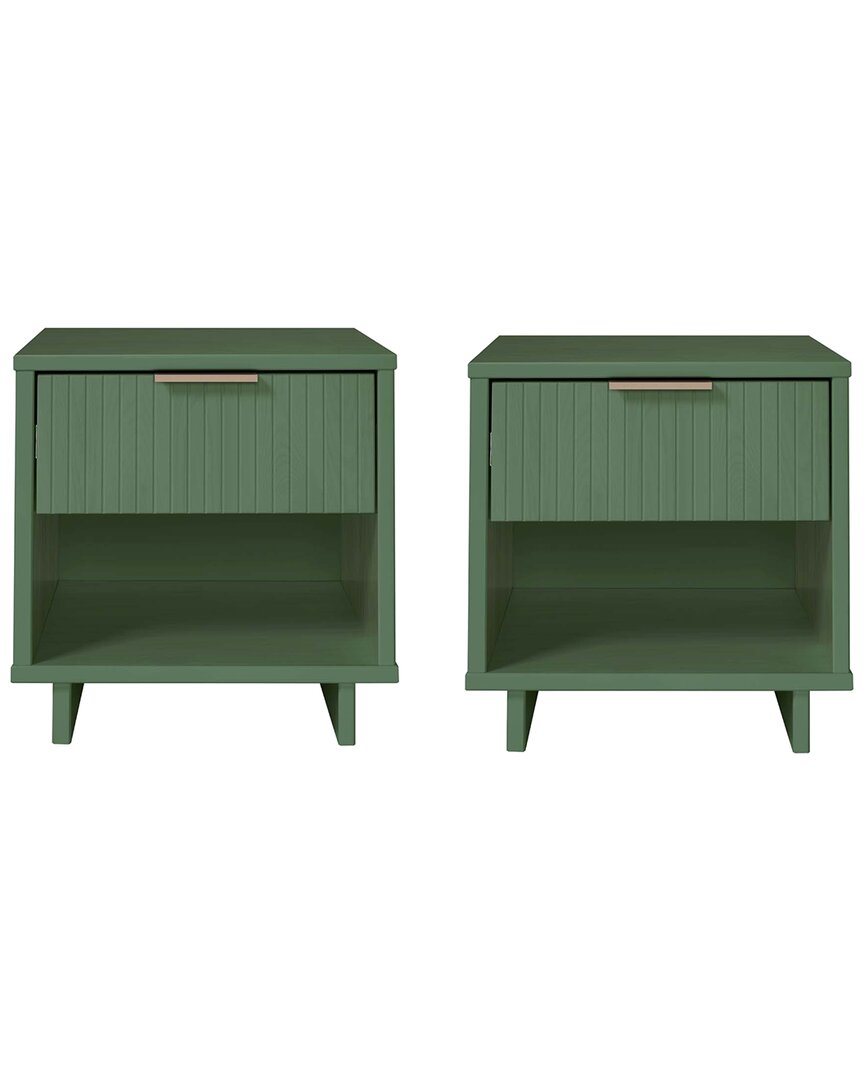 Manhattan Comfort Granville Modern Solid Wood Nightstand In Green