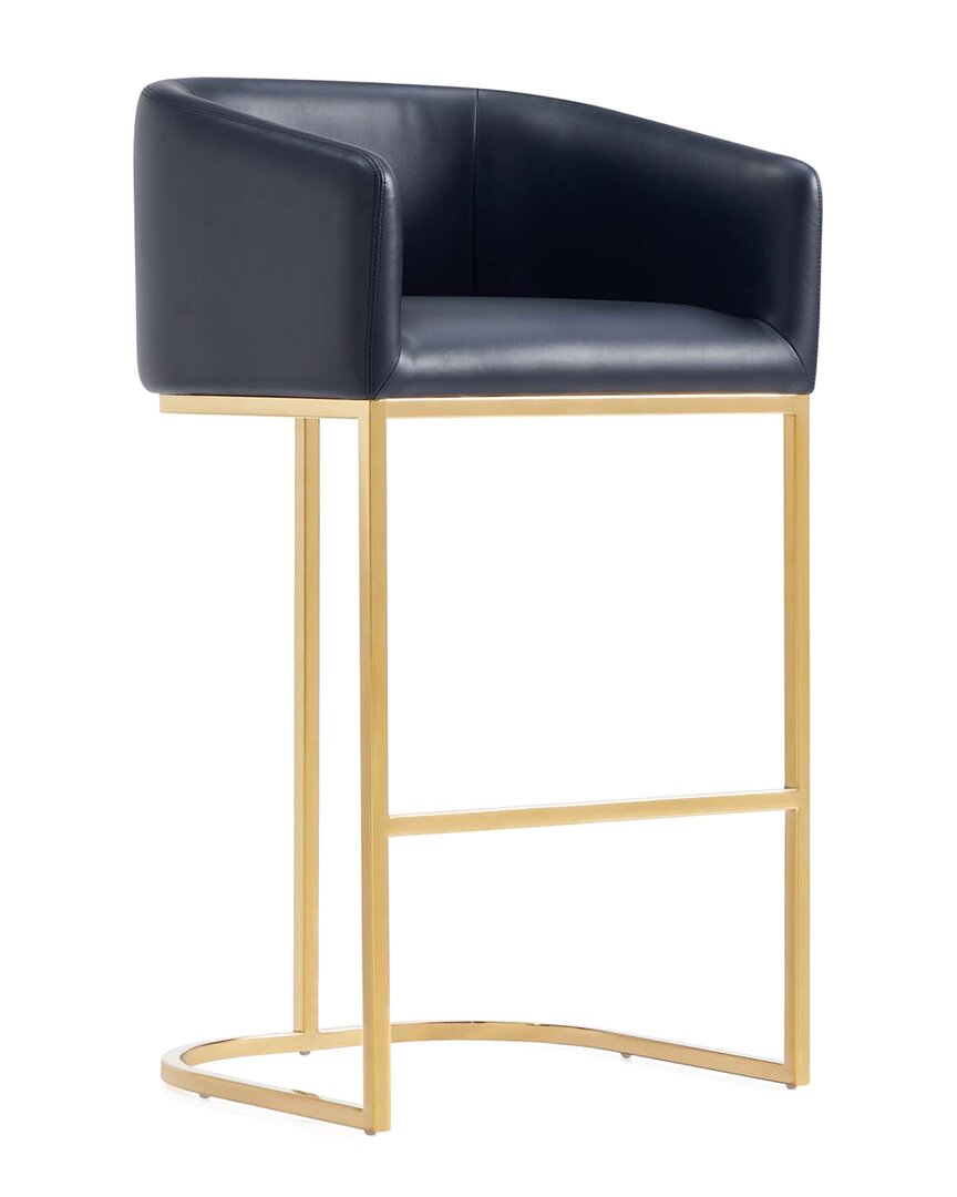 Manhattan Comfort Louvre Mid-century Modern Leatherette Upholstered Barstool In Black