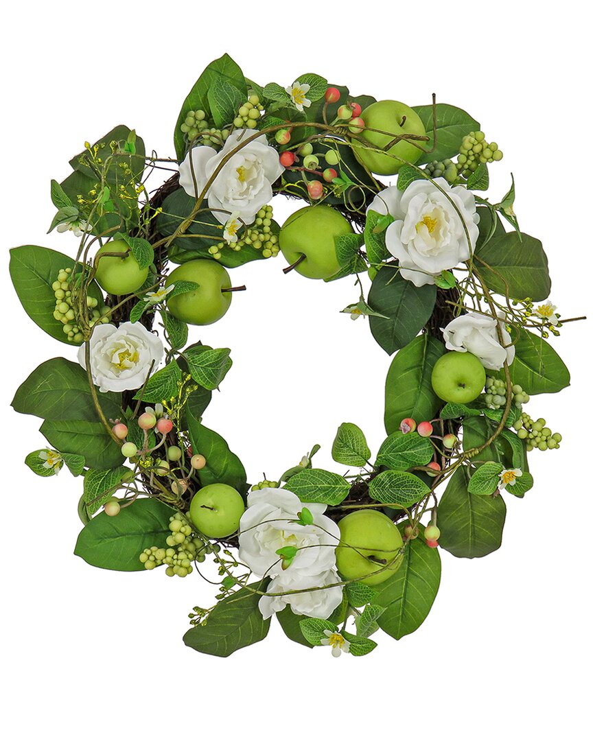 National Tree Company 24in Rose And Apples Wreath In Green