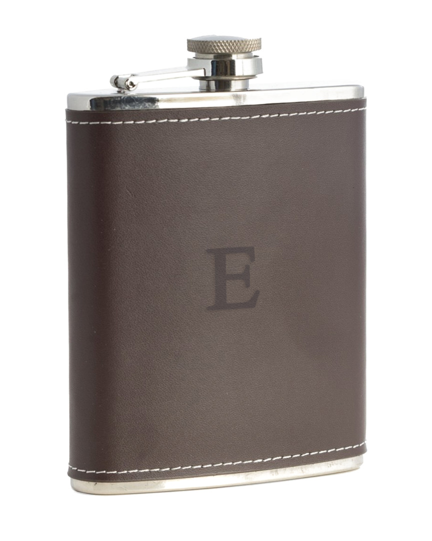 Shop Bey-berk 6oz Monogrammed Stainless Steel Brown Leather Flask (a-z)