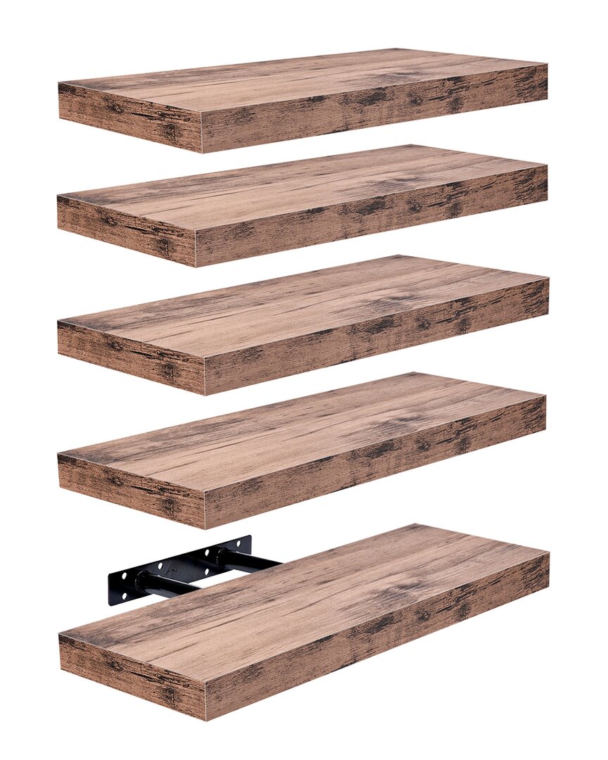 Sorbus Set Of 5 Wall Mounted Floating Shelves In Brown