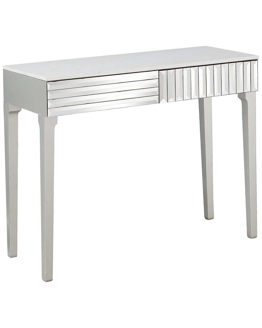 Camden Isle Carla 40 In. Antique Silver Rectangle Glass Console Table In Grey