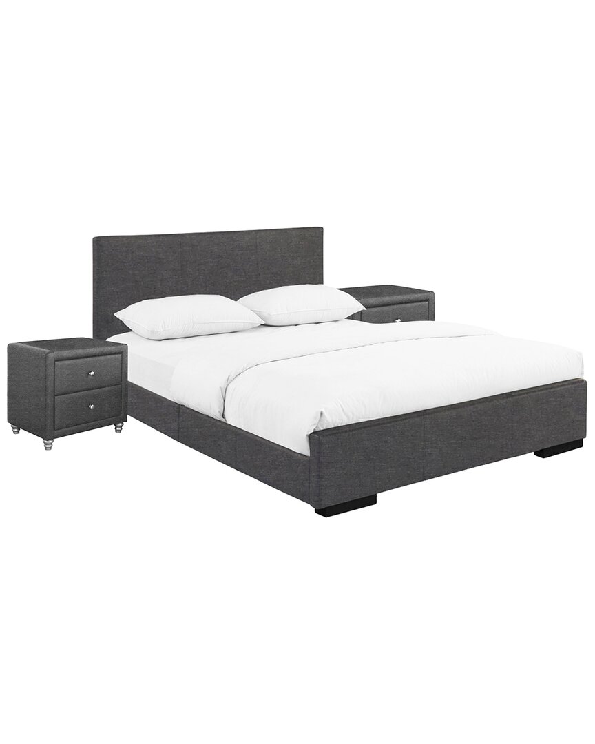 Camden Isle S Hindes Upholstered Platform Bed With Two Nightstands In Gray