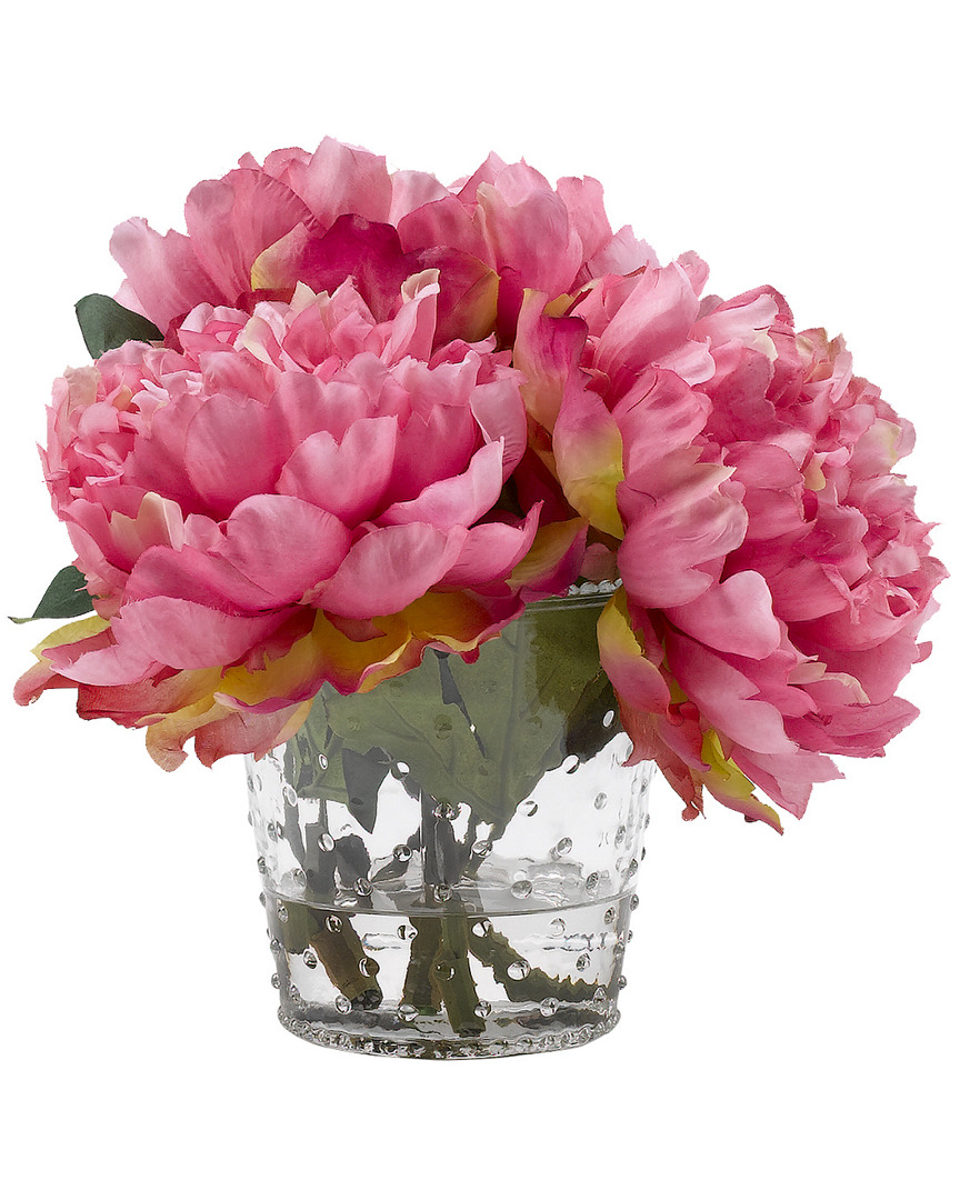D&w Silks Pink Peonies In Glass Vase