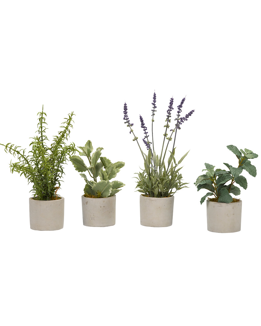 D&w Silks Set Of 4 Basil, Rosemary, Lavender And Mint Sprays In Mini Cement Cylinders