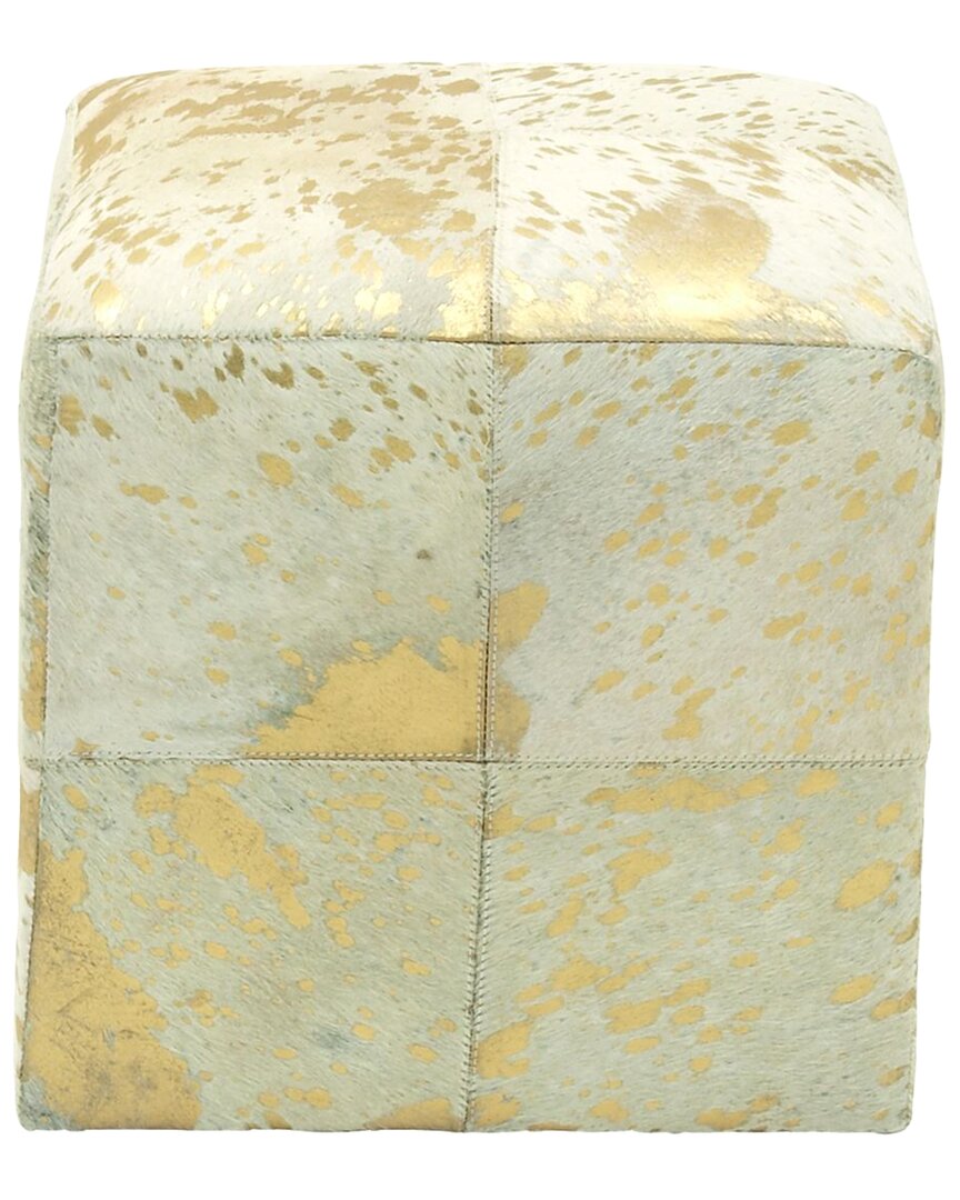 Peyton Lane Wood Leather Hide Gold Ottoman In Gold
