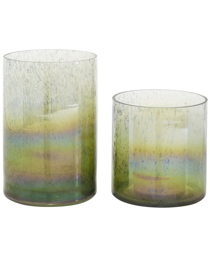 The Novogratz Set Of 2 Green Glass Handmade Ombre Vase