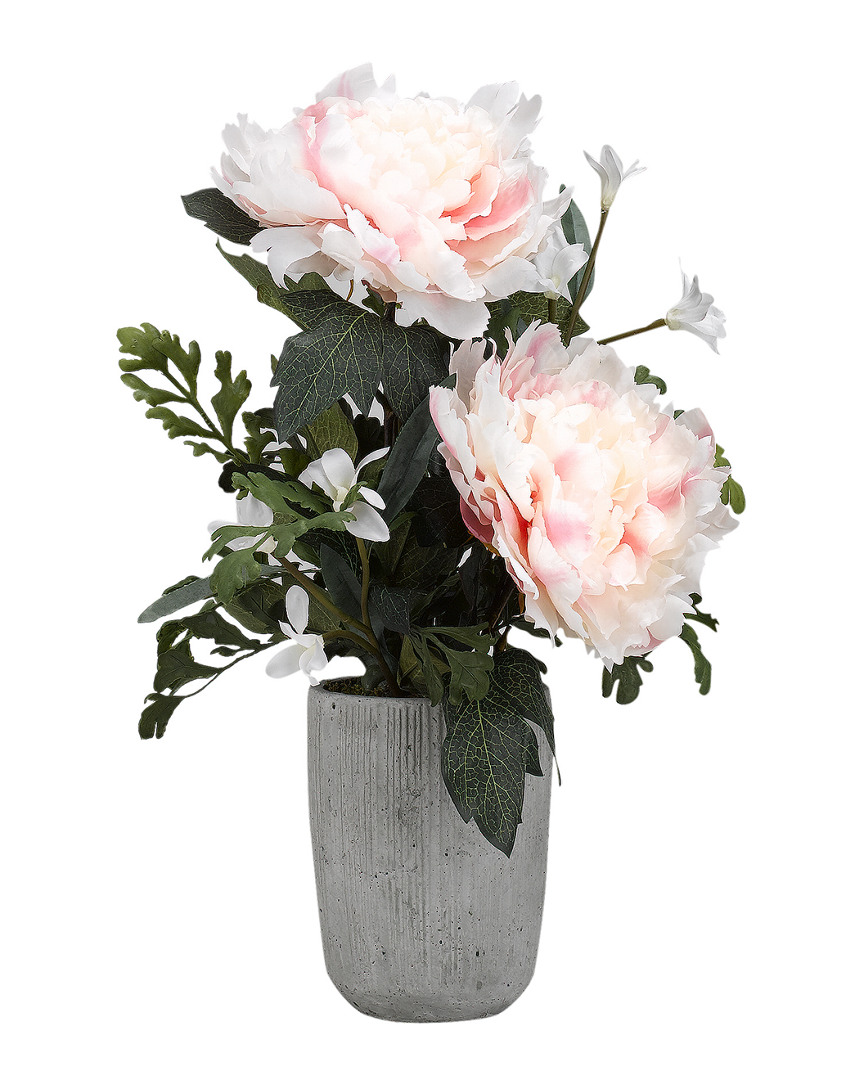 D W Silks Pink Peonies In Round Cement Planter ModeSens