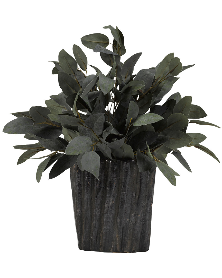 Shop D&w Silks Setmedium Grey/green Eucalyptus In Oval Ceramic Planter
