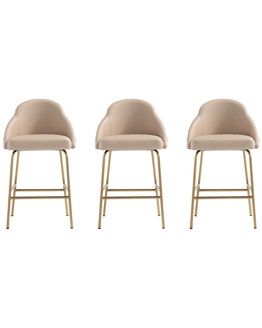 Manhattan Comfort Set Of 3 Gracie Modern Leatherette Barstools With Steel Legs