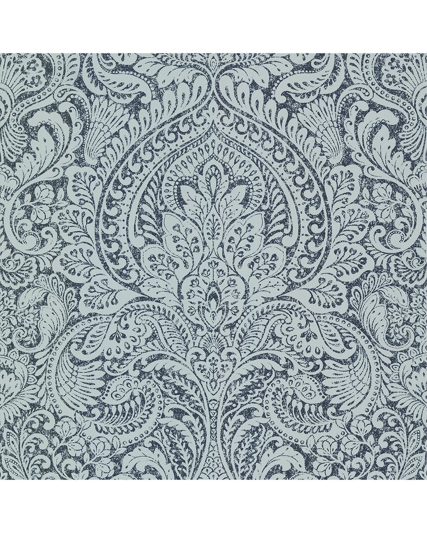 Brewster Artemis Sapphire Floral Damask Wallpaper