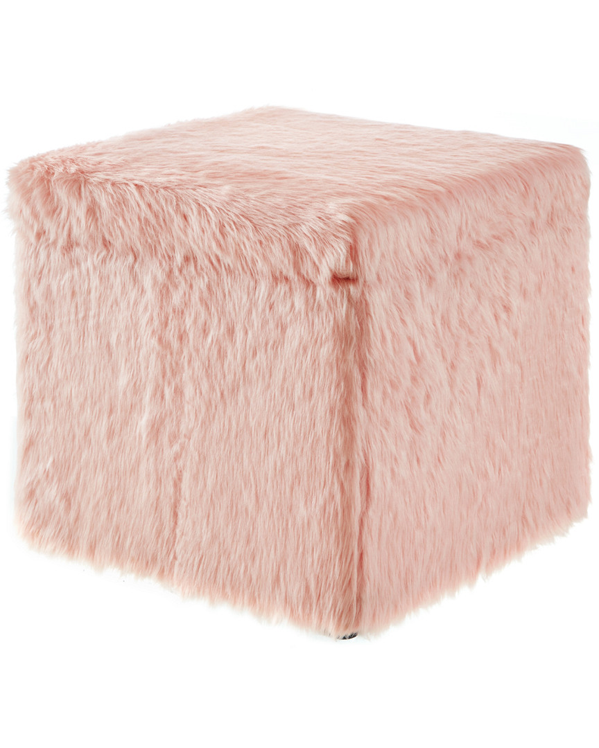 Inspired Home Blush Pink Faux Fur Ottoman