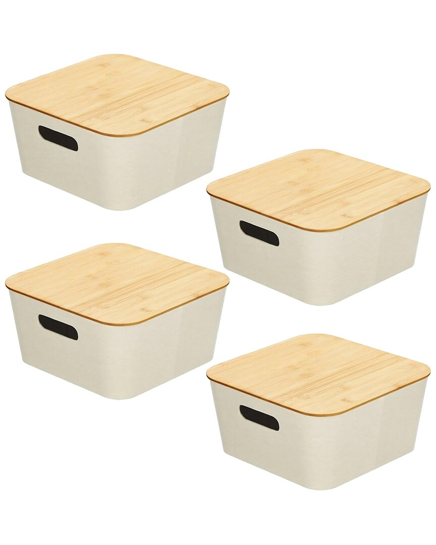 M DESIGN M DESIGN SET OF 8 FABRIC WRAPPED STYLISH BIN WITH BAMBOO LID 
