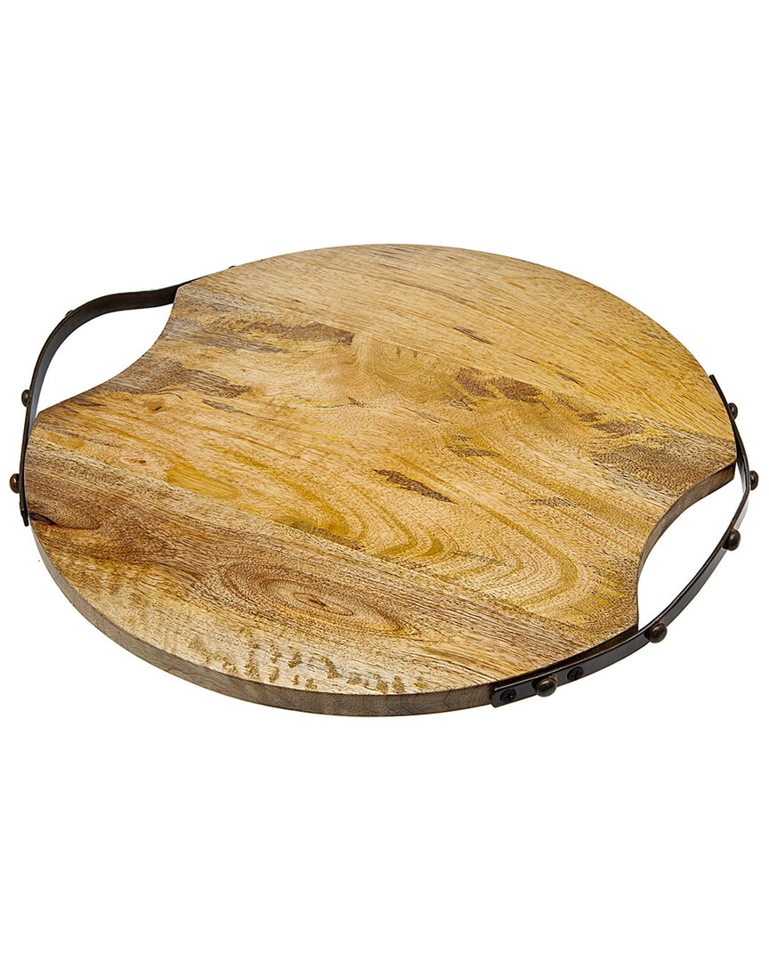 Godinger Round Wood Handled Large Tray In Brown