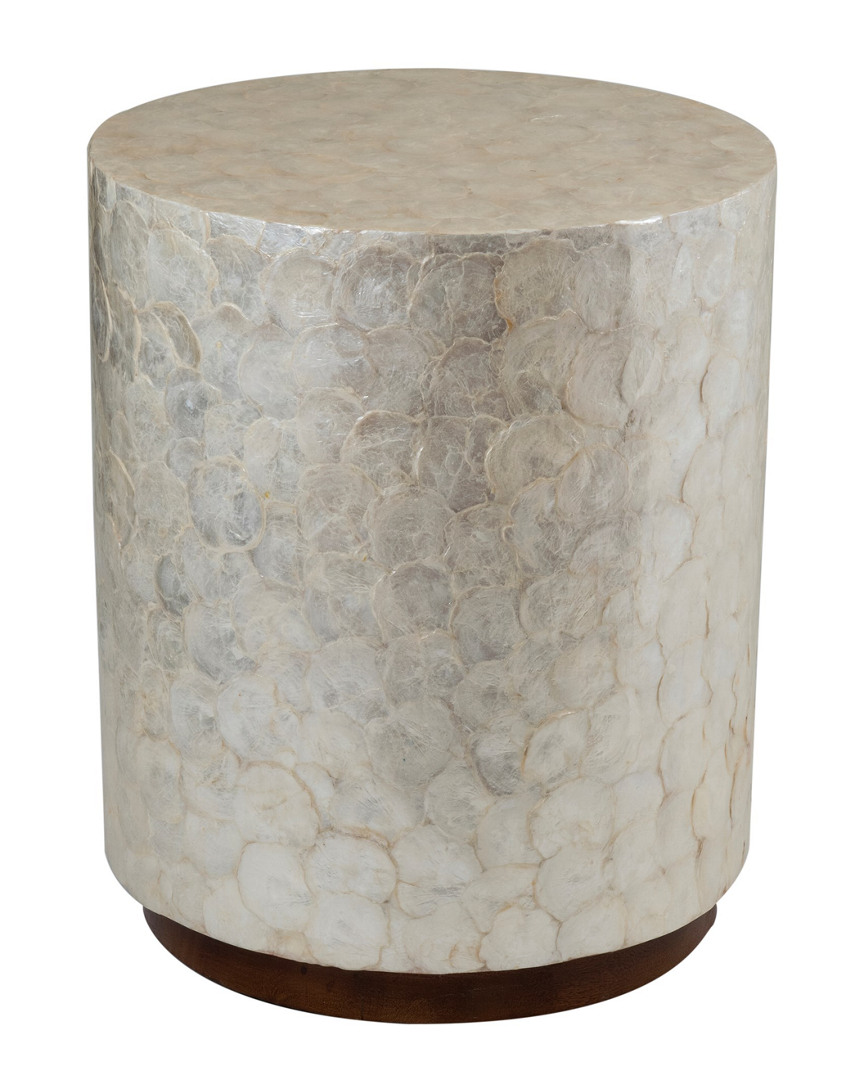 East At Main Sable Off-white Wood And Capiz Round Accent Table