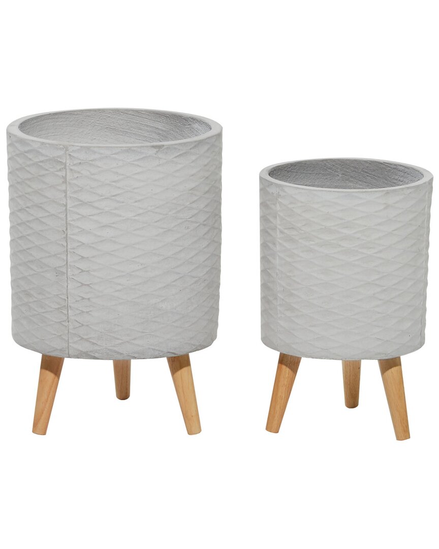 Peyton Lane Set Of 2 Grey Polystone Contemporary Planters In Grey