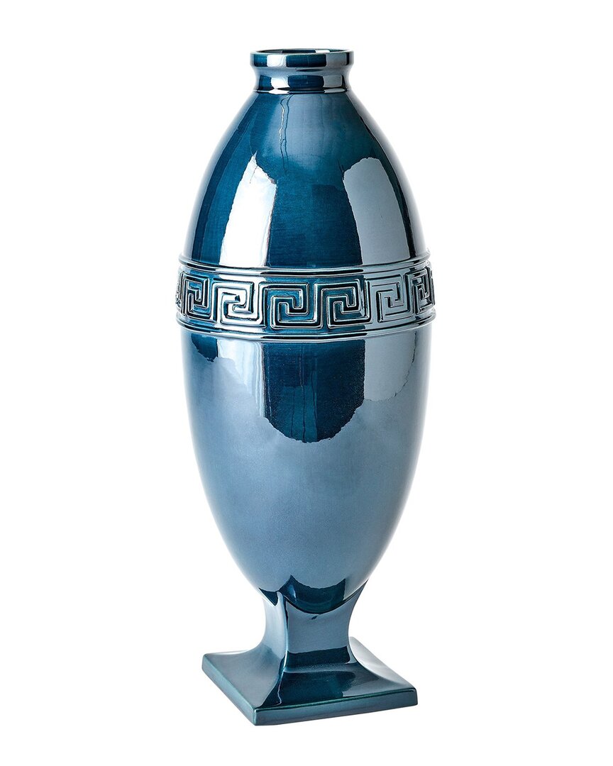 Shop Global Views Large Greek Key Vase In Blue